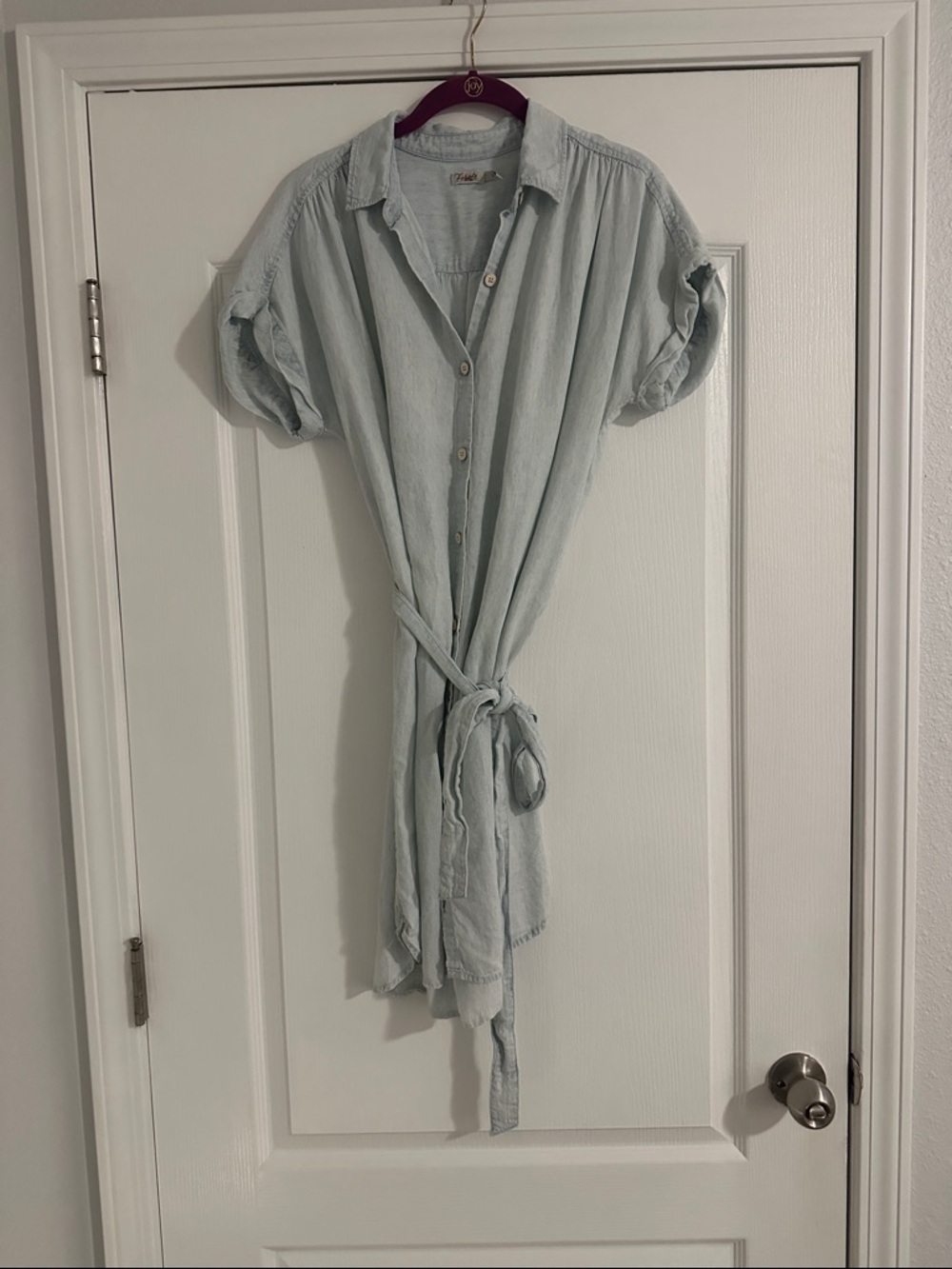 Faherty Pale Blue Button-Down Tie-Waist dress